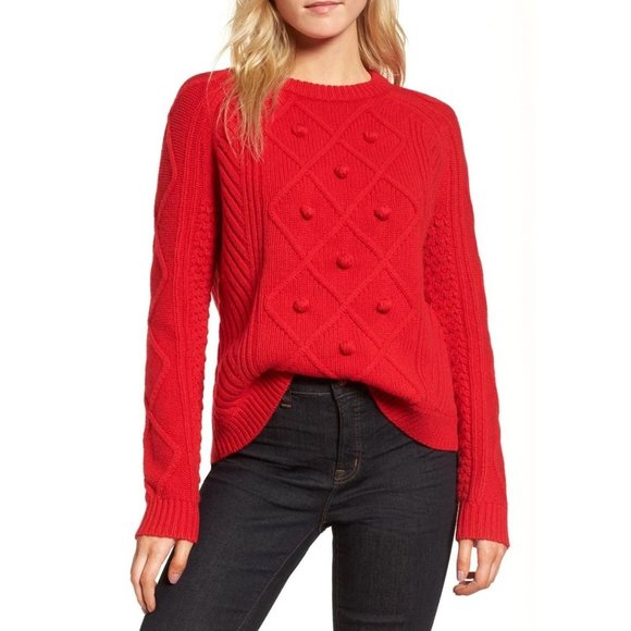 J. Crew Merino Wool Cable Pom Pom Sweater